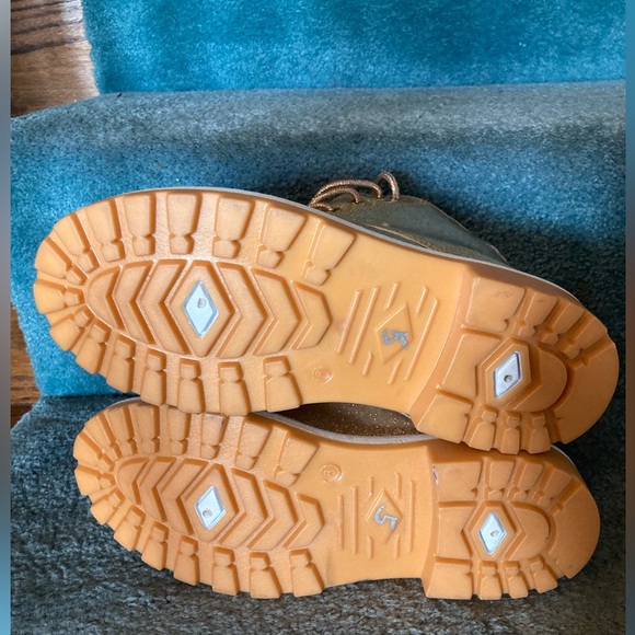 Beverly Hills Polo Club Gold Glitter Boots Lace Up Side Zip Sz 6 Pink Lining Fab - Picture 5 of 9